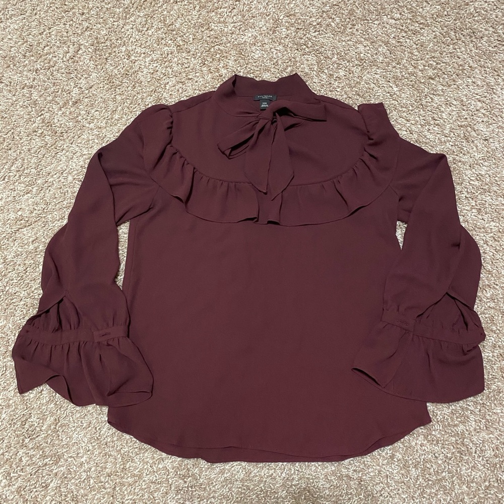 Ann Taylor Petite Tie Neck Ruffle Blouse - Picture 1 of 5